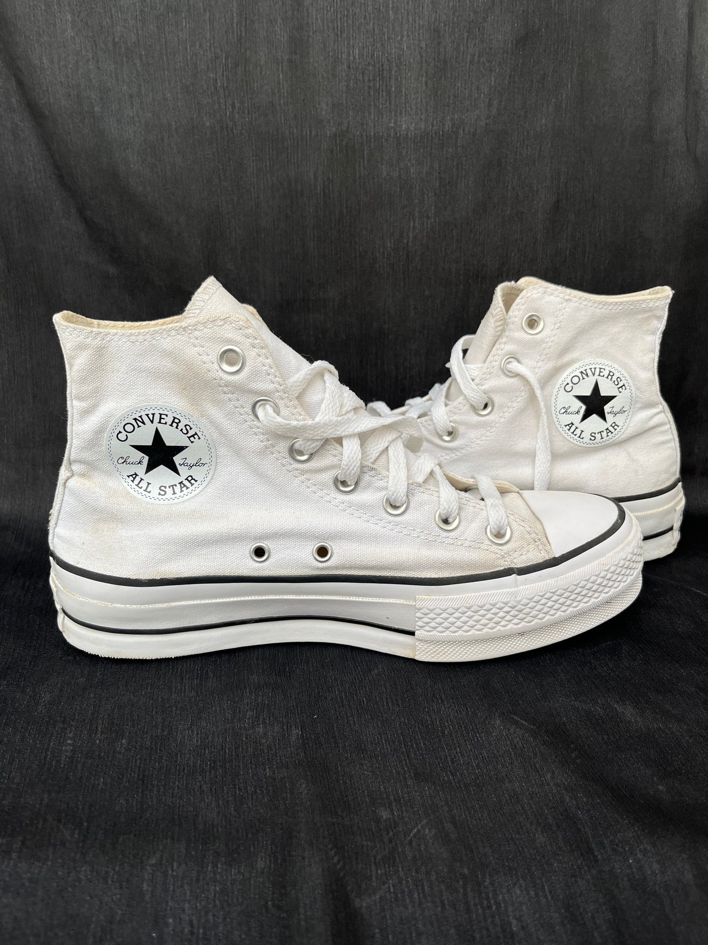 White platform hightop converse