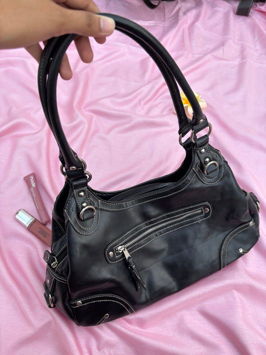 Black leather grunge core bag