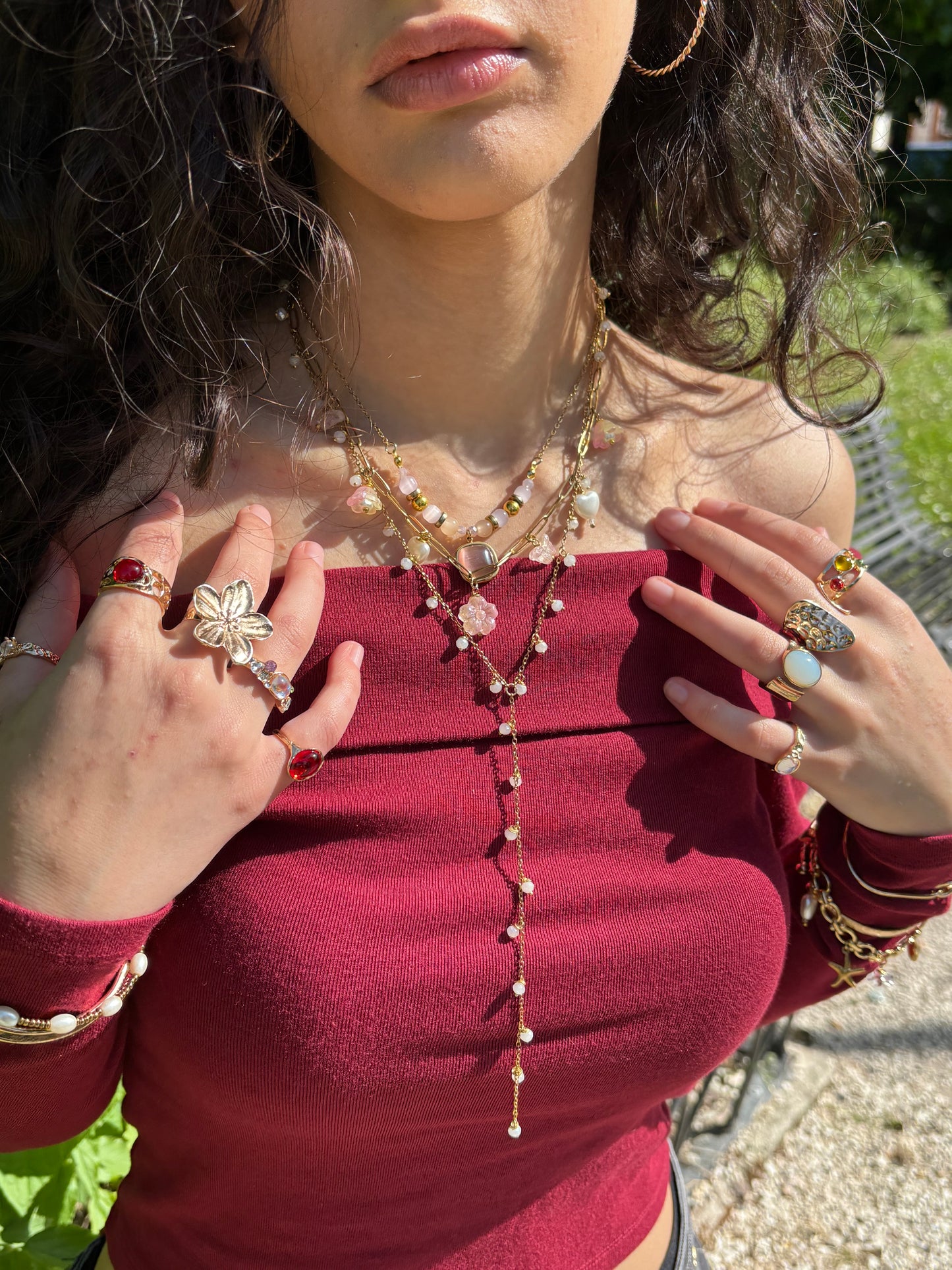 Golden summer stack necklaces