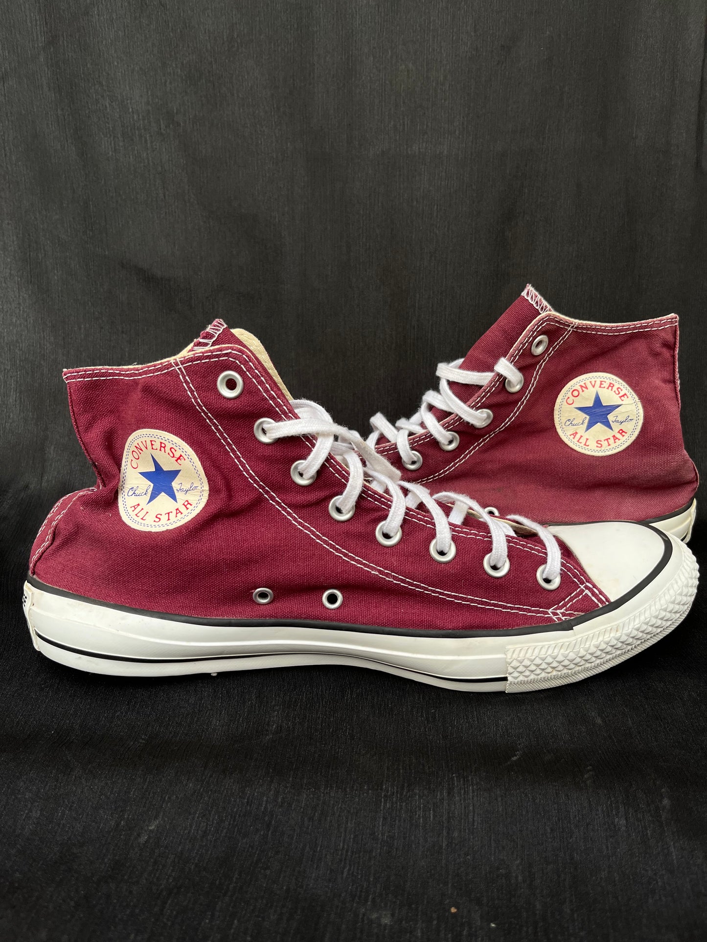 Maroon hightop converse