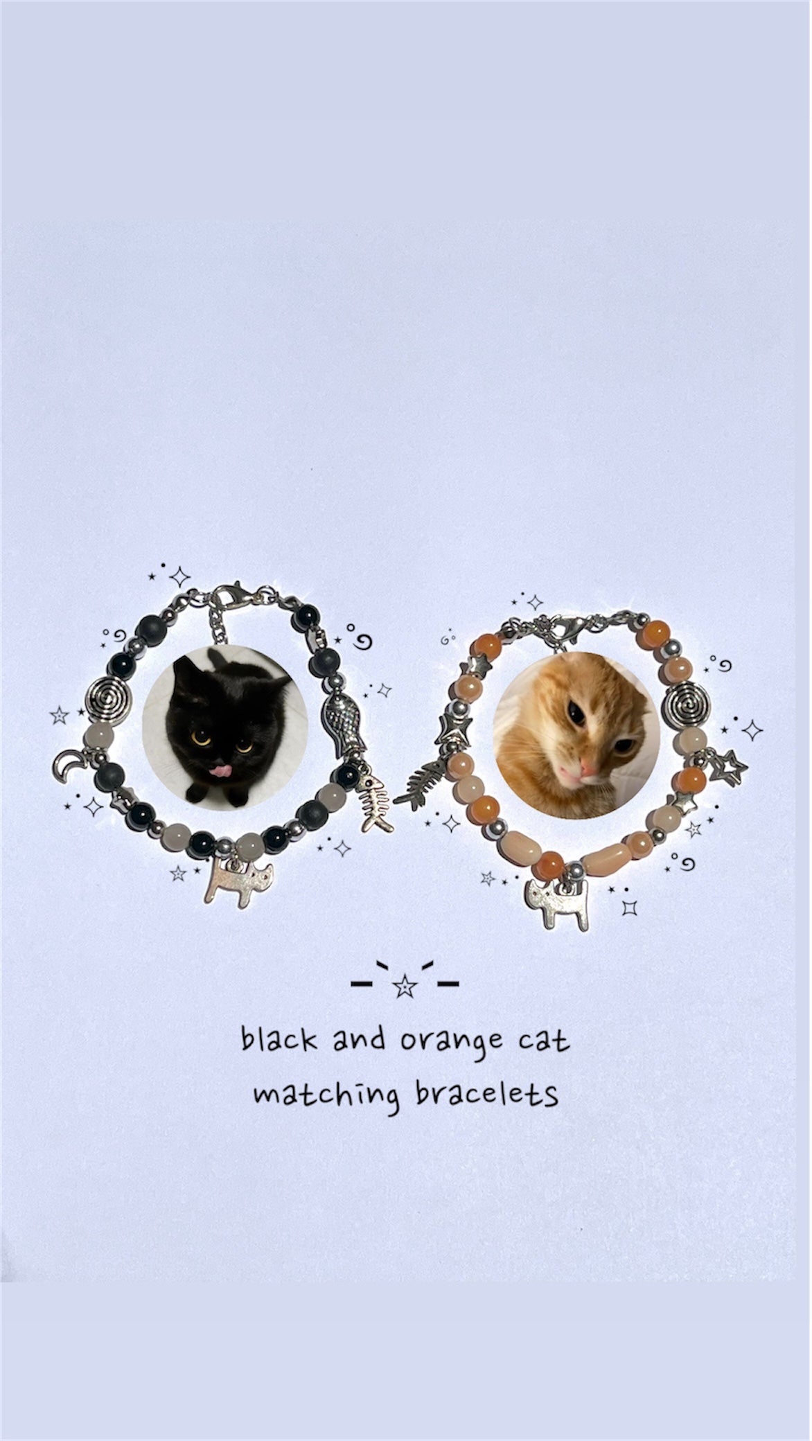 Black and orange cat matching bracelets
