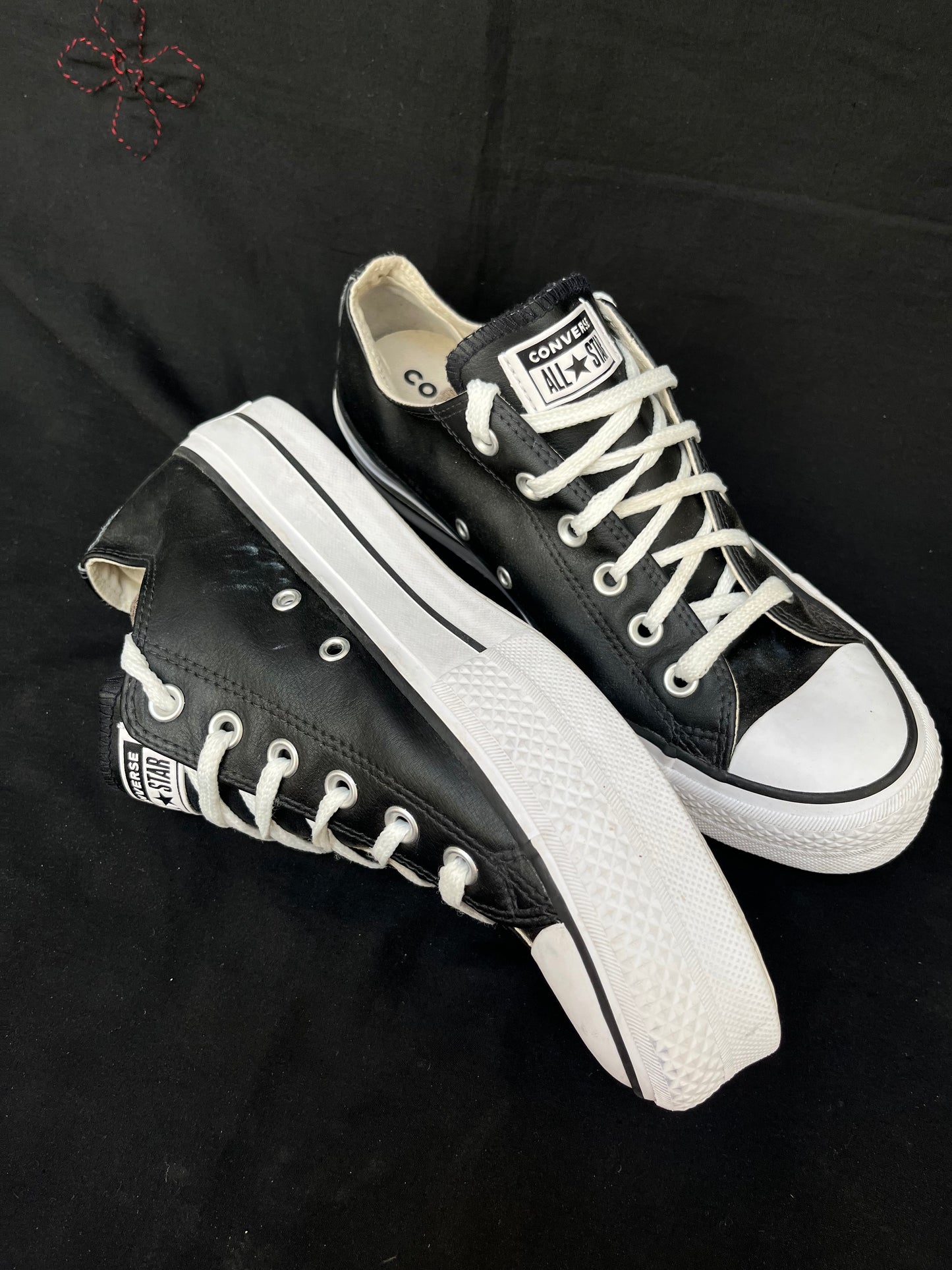 Black platform leather lowtop