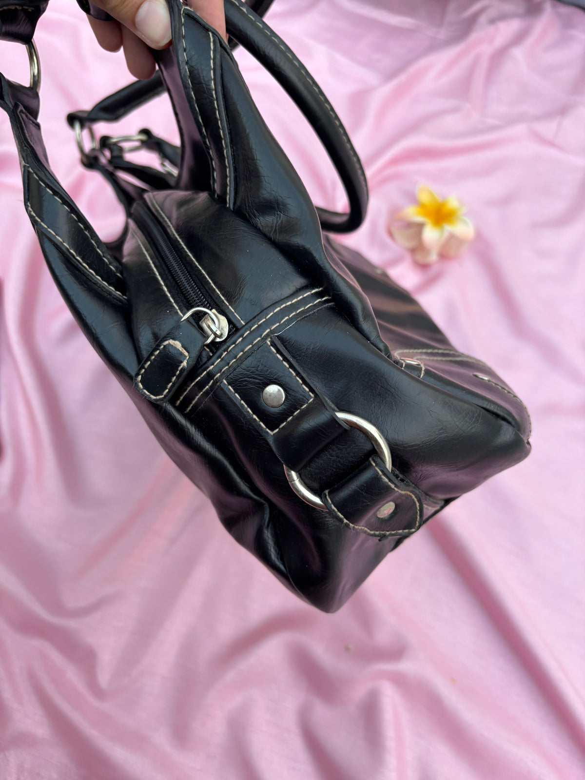 Black leather grunge core bag