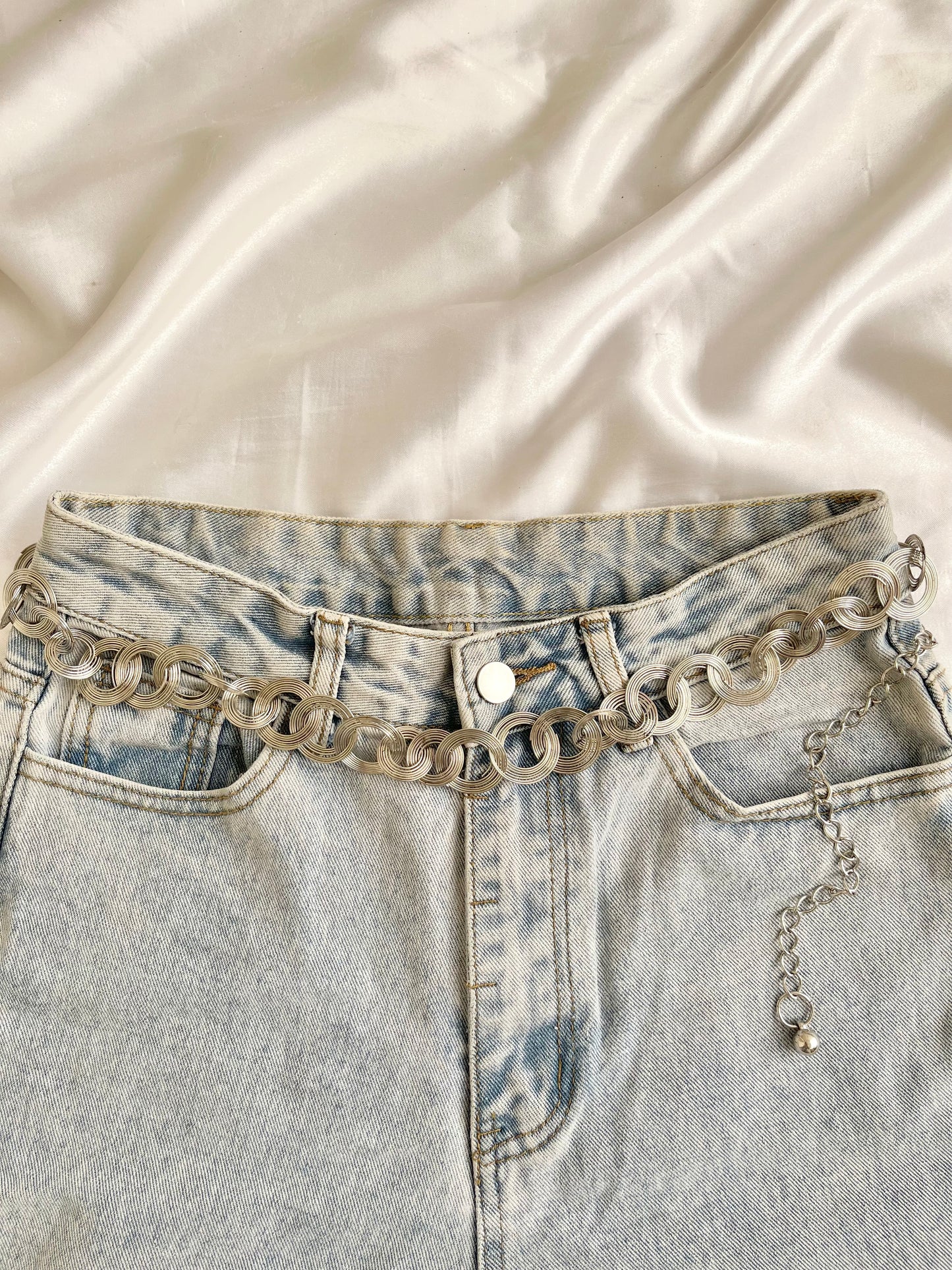 Silver ring waist chain