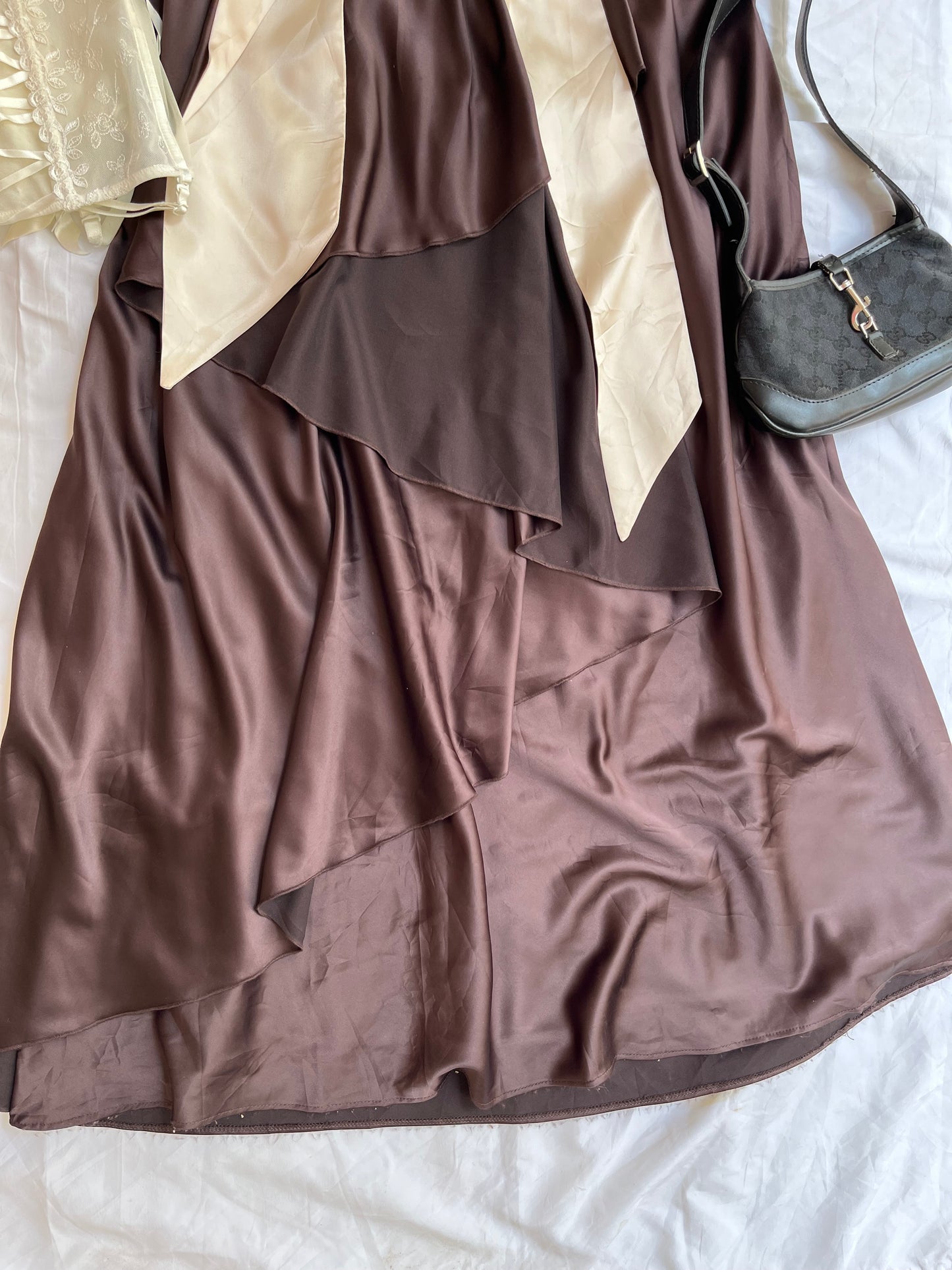 Darkbrown silk coquette dress