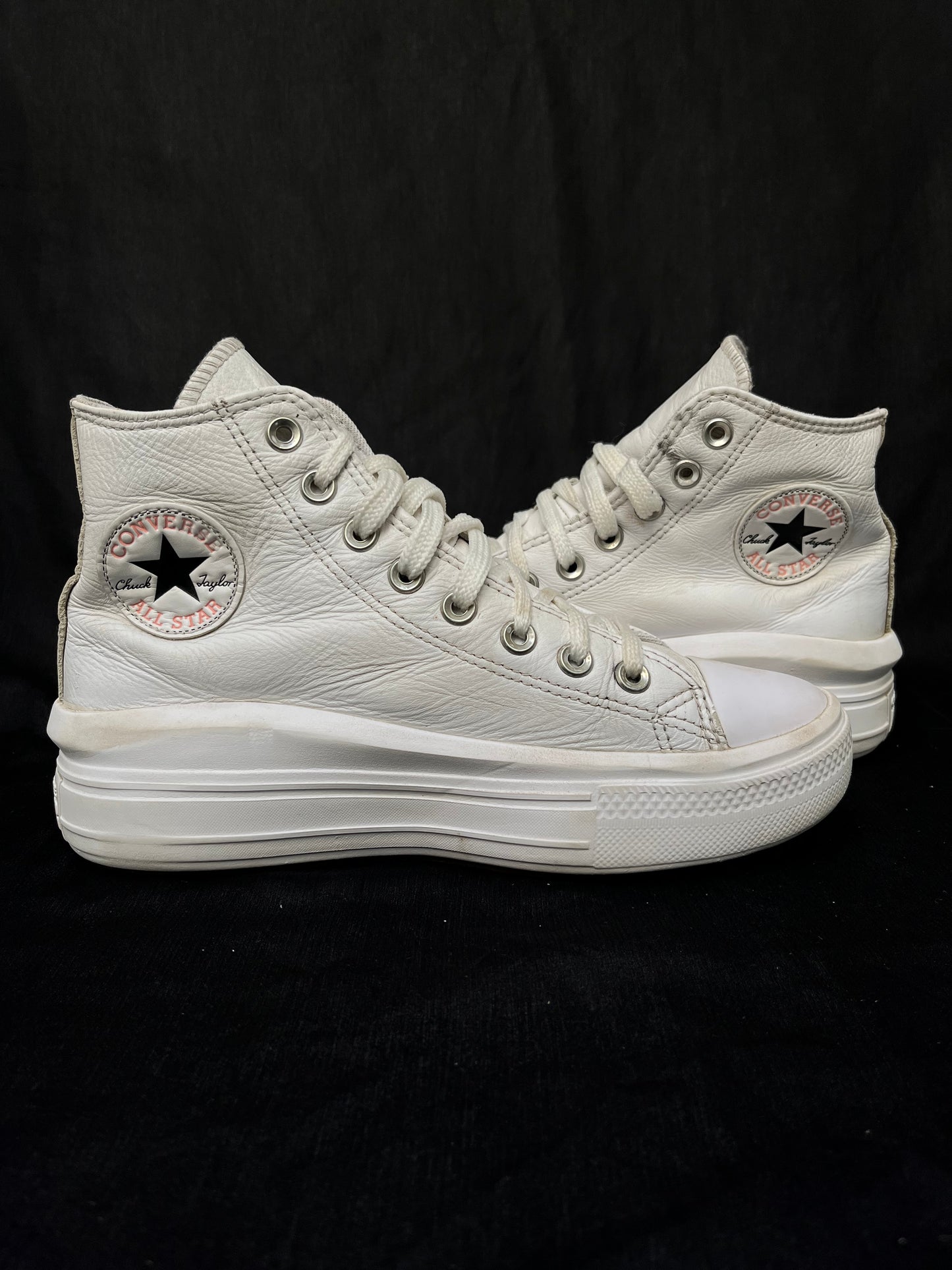 Leather white platform hightops (39)