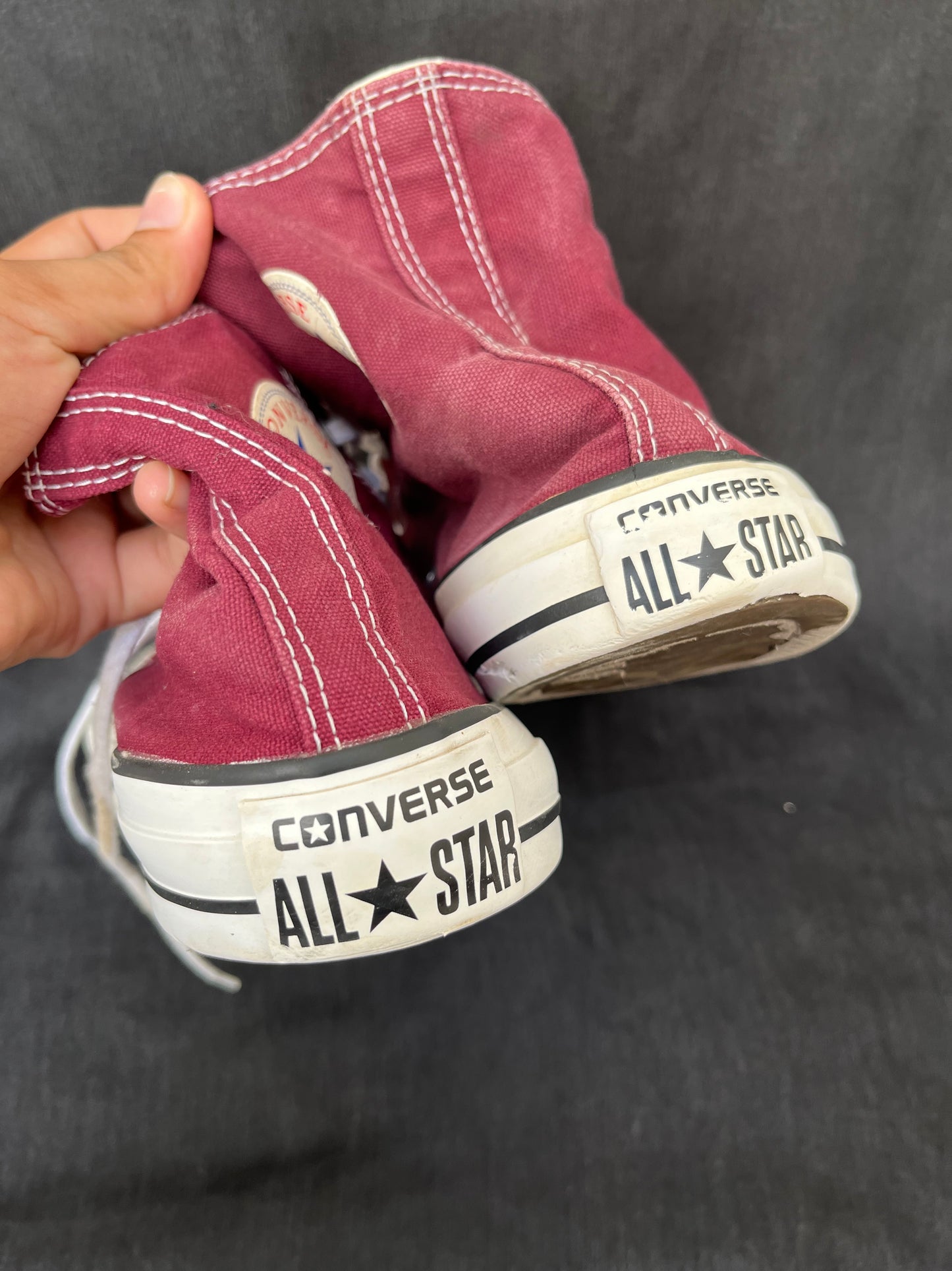 Maroon hightop converse