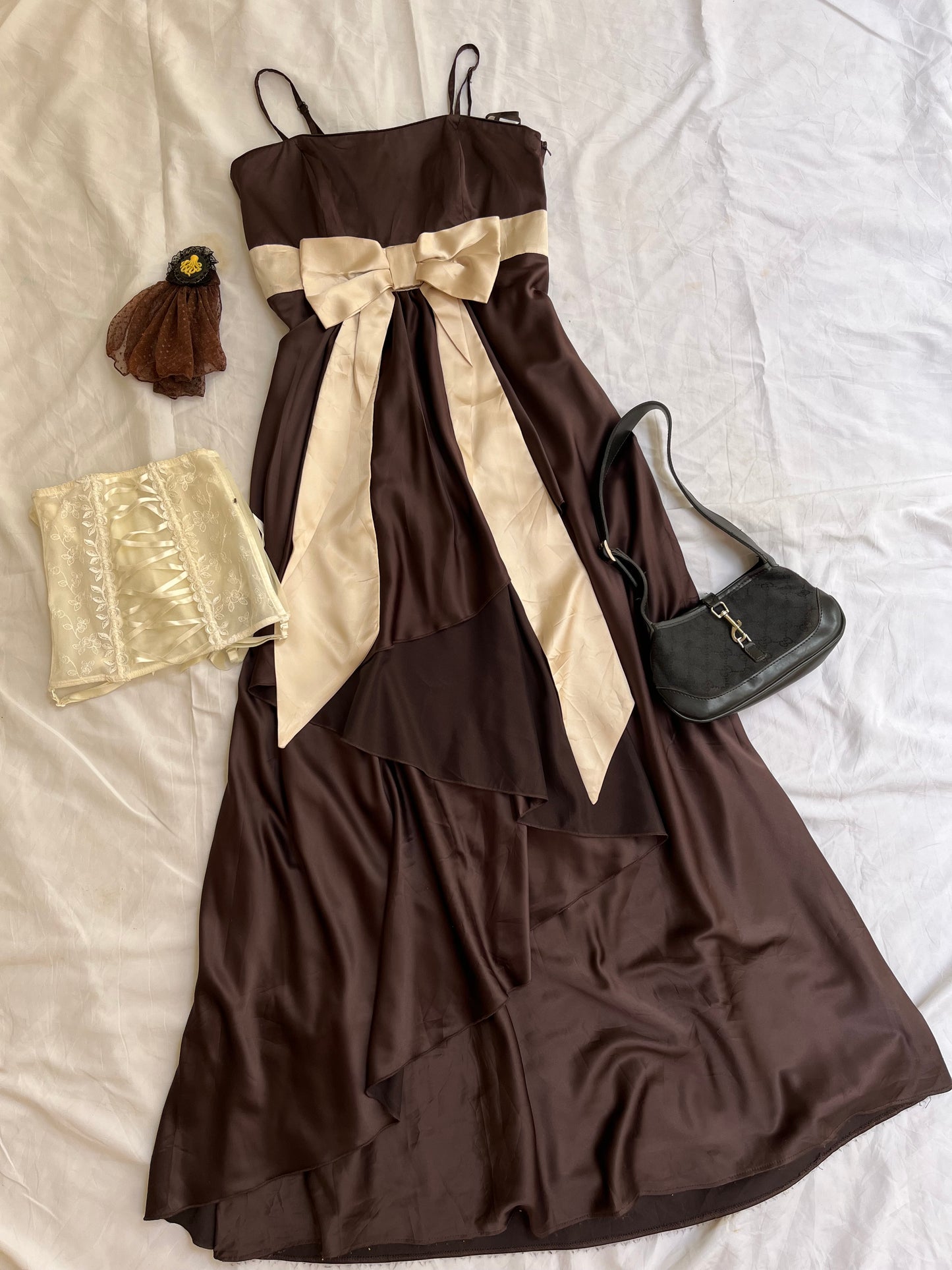 Darkbrown silk coquette dress