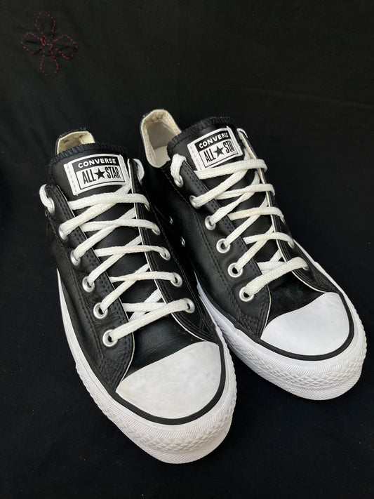 Black platform leather lowtop