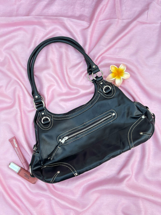 Black leather grunge core bag