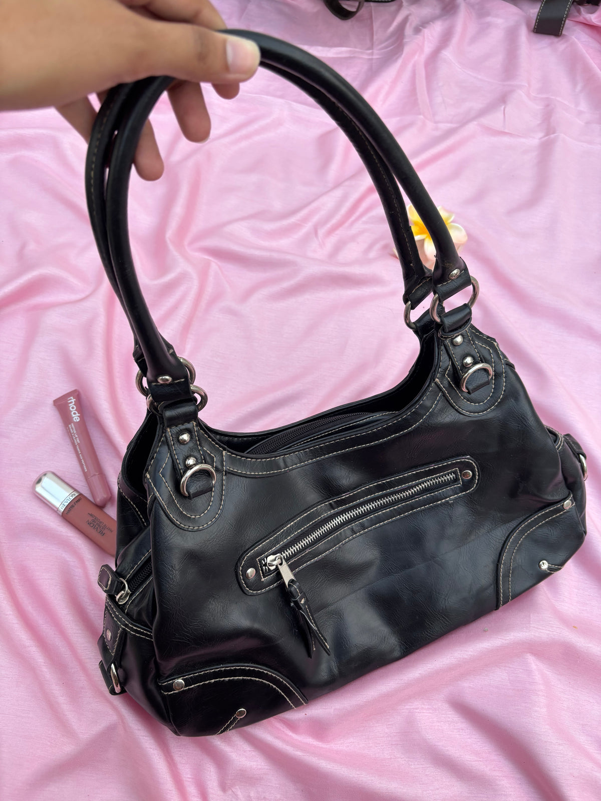 Black leather grunge core bag